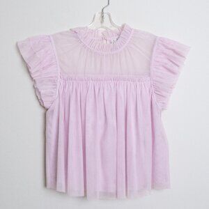 ✨ Joie Pink Sheer Ruffle Sleeve Blouse Feminine Tulle Mesh Top Romantic Flowy